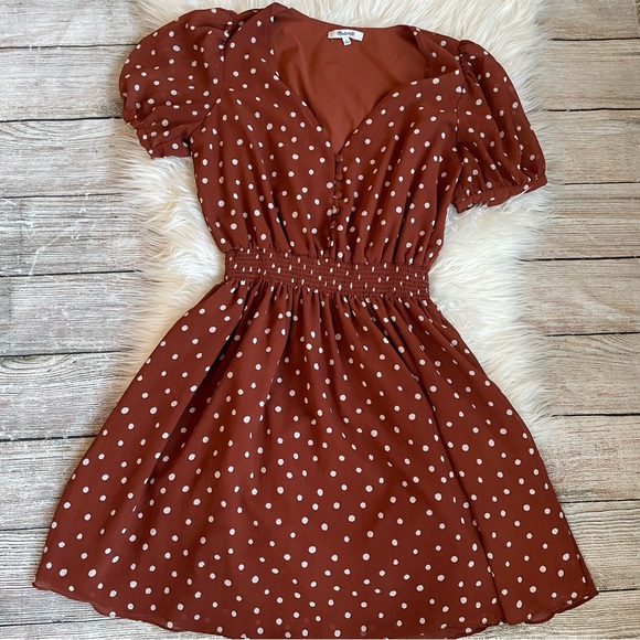 Madewell Smocked-Waist Mini Dress in Inkspot Dots | Size Small - Picture 3 of 7